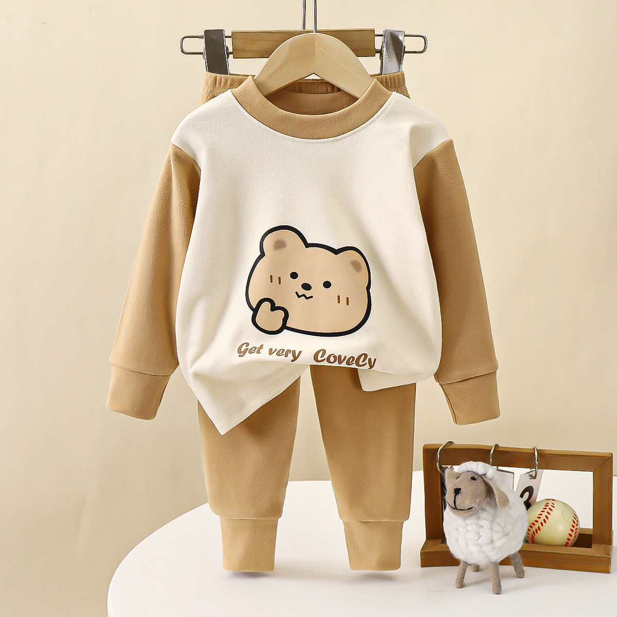 Picture of Children's Underwear suit Double-Sided Fleece Autumn Clothes Autumn Trousers Boys Home Clothes Autumn and Winter Girls' Pajamas Round Neck New