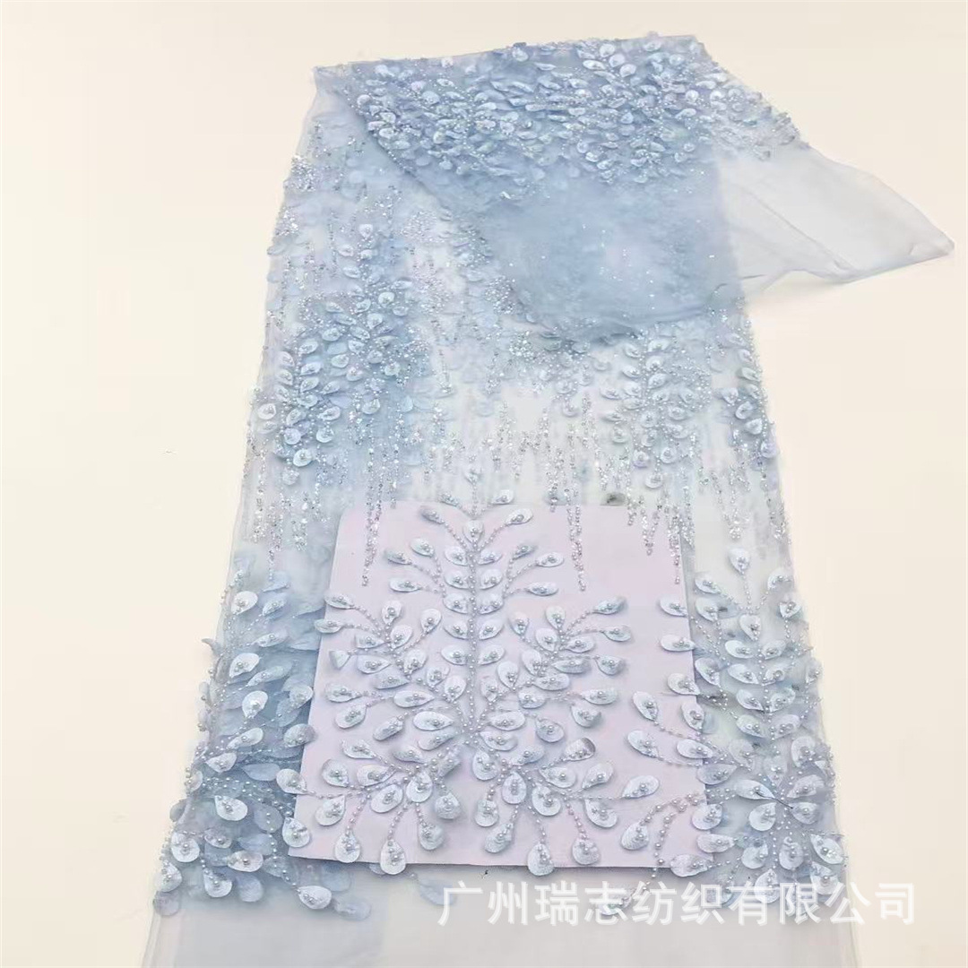 Laser leaf bead embroidery dress haute couture European and American full 3D three-dimensional flower lace fashion children's dress fabric