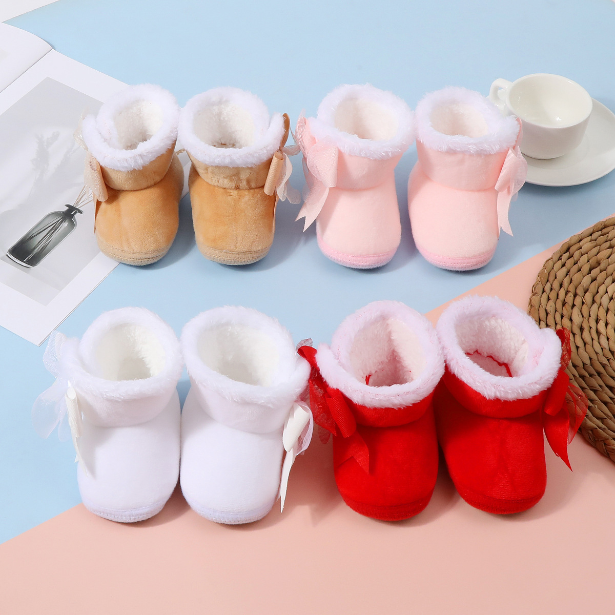 New Baby and Kids Winter High-Top Red Autum Baby Cotton Shoes Winter Long-Tube Baby Shoes with Cotton Soft Soles and Velvet