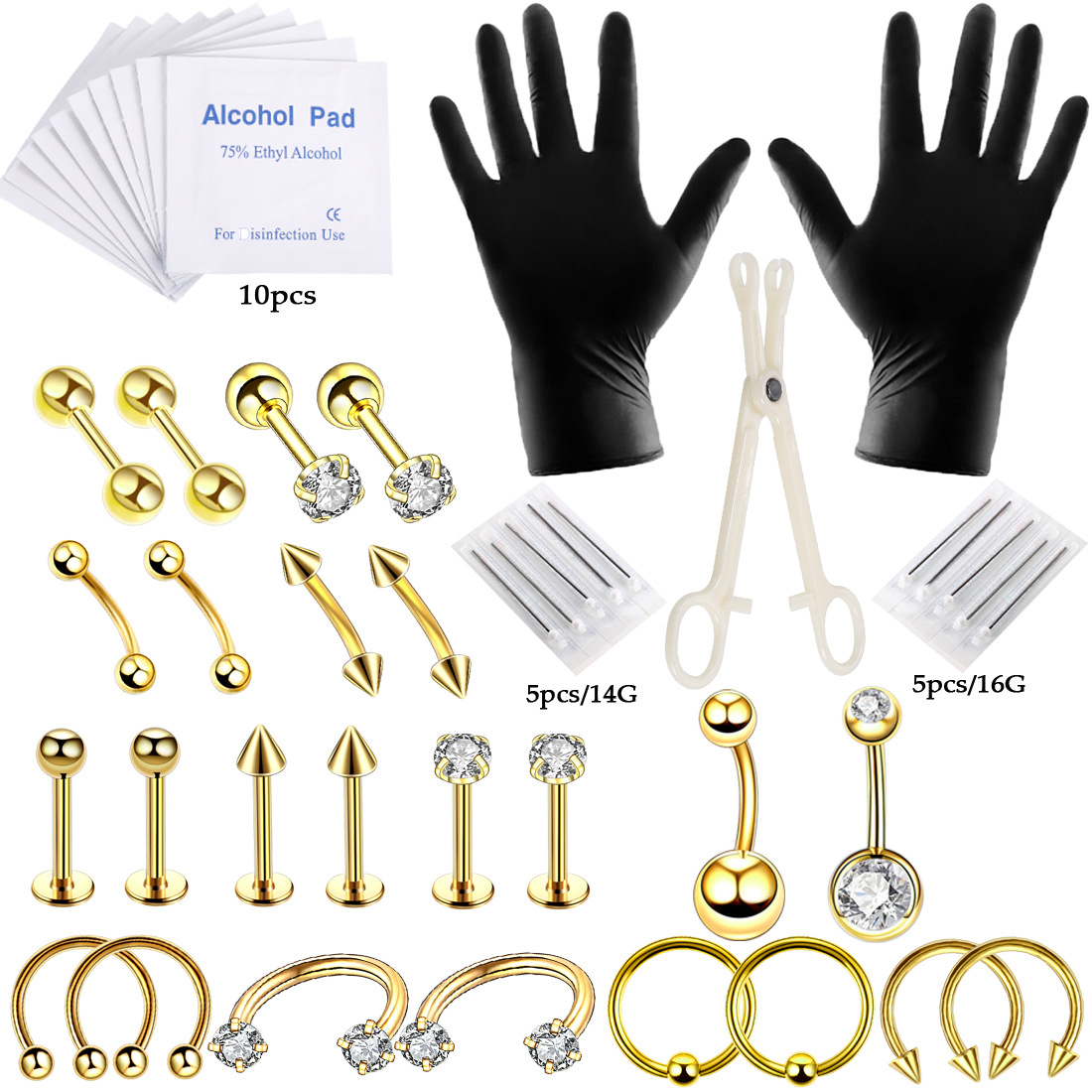 Amazon best-selling puncture set 47 tools lip nail eyebrow earring umbilical ring body perforation factory spot direct sales
