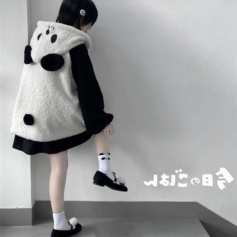 Picture of Lamb Fleece Japanese Panda Autumn and Winter College Coat Loose plus size Cartoon Loose Style Casual All-match Age-reducing