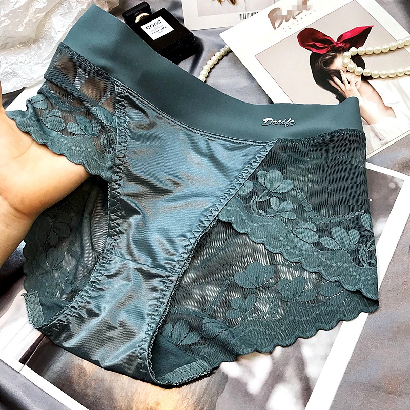 2023 Satin Light Luxury Lace Large Size High Waist Abdominal Panties Women's Hip Breathable Mesh Pure Cotton Crotch Briefs