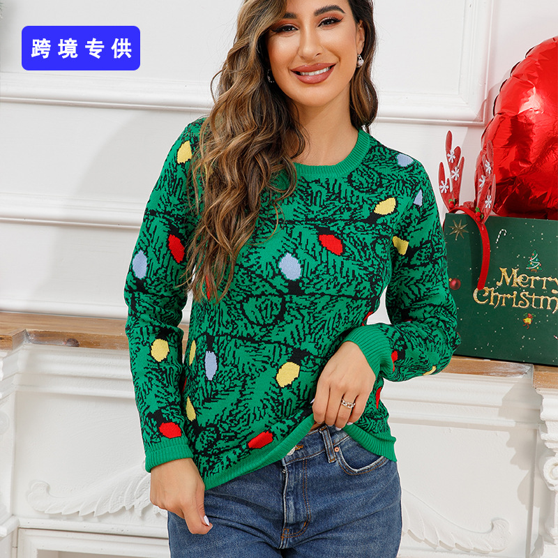 Picture of Ready Stock Knitwear Customization Cross-Border Foreign Trade European and American Lantern Jacquard Knitwear Amazon Autumn and Winter Long-Sleeved Christmas Knitwear
