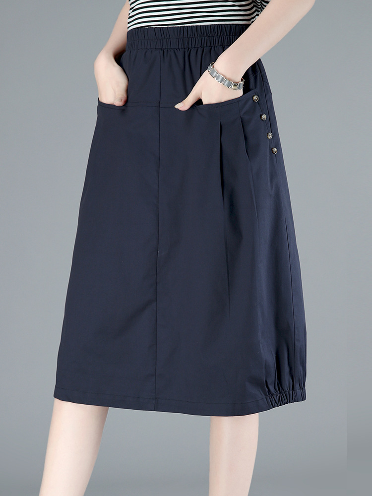 100 Cotton Skirt Women's Spring and Summer Thin Mid-length 2024 High Waist Slimming Casual Loose A- line Skirt