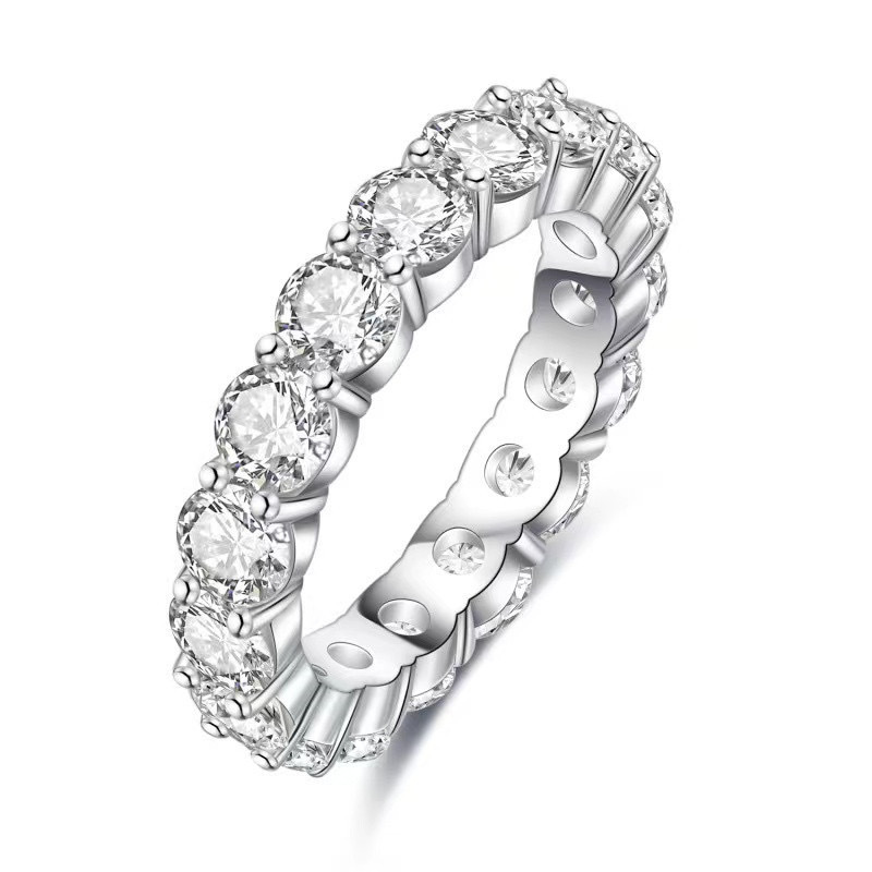 S925 Silver Cross Border Round Mosan Diamond Women's Hip Hop 3mm Ring Electroplated Gold Jewelry Women's Ring temu Wholesale
