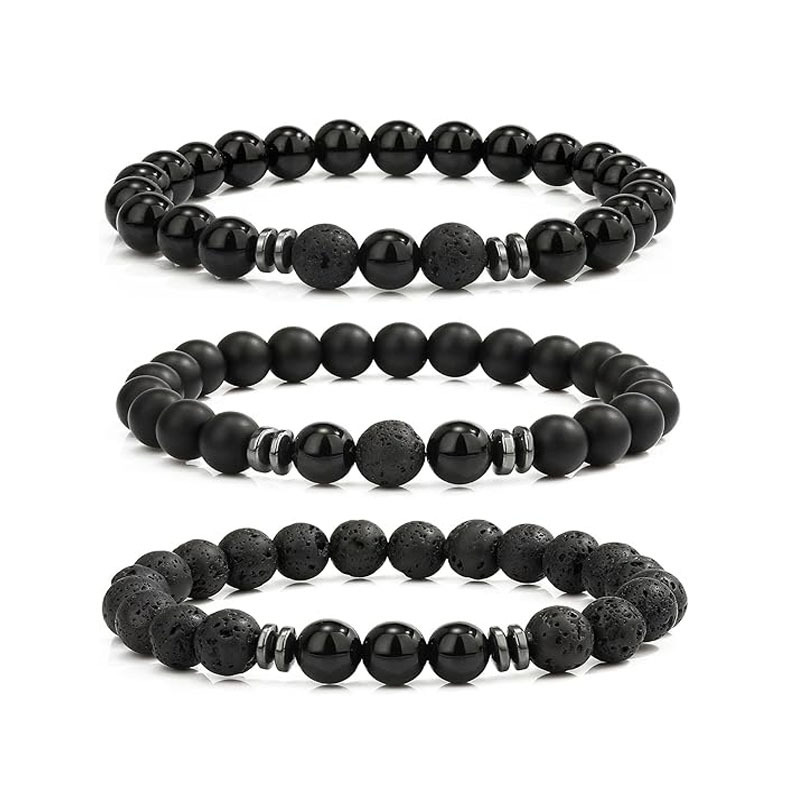 Picture of Zhou Lianfa Wholesale Men's Beaded Bracelet Matte Lava Volcanic Stone Beaded Women Elastic Bracelet Fashion Jewelry