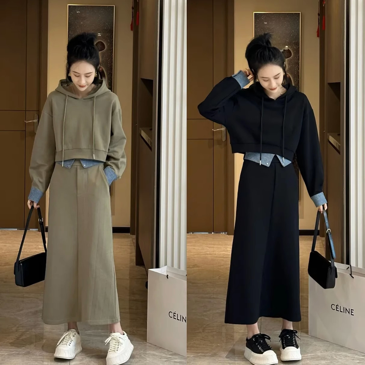 plus size women's autumn vests suit foreign-style age-reducing fat mm200 kg slim skirt fashion two-piece women