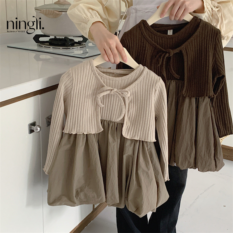 Children's Wear Spring and Autumn Girls' dress suit Girls' Long-sleeved Knitted Cardigan Flower Bud Skirt Trendy Pontoon Skirt