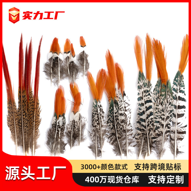 Factory wholesale golden pheasant red head piece feather funny cat stick accessories pheasant feather Indian headdress diy decoration material