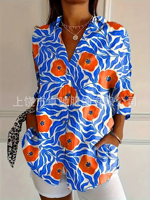 Picture of 2025 New Women's Long Shirt Women's Summer European and American Trend Long Sleeve Shirt Printed Pattern Printed 3D Shirt