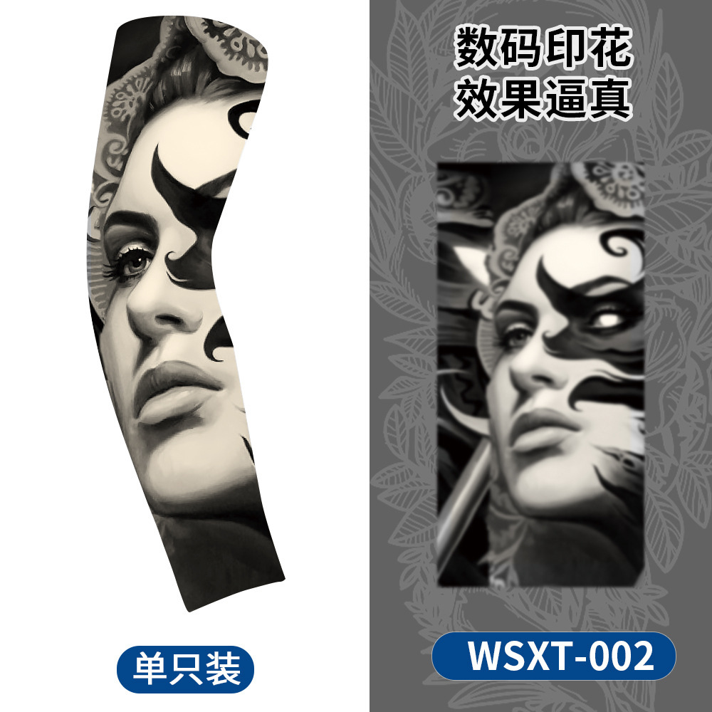 Picture of Summer Riding Sunscreen Tattoo Sleeve Simulation Tattoo Quick-drying Arm Protector Outdoor Sports Sunshade Breathable High Elastic Ice Sleeve