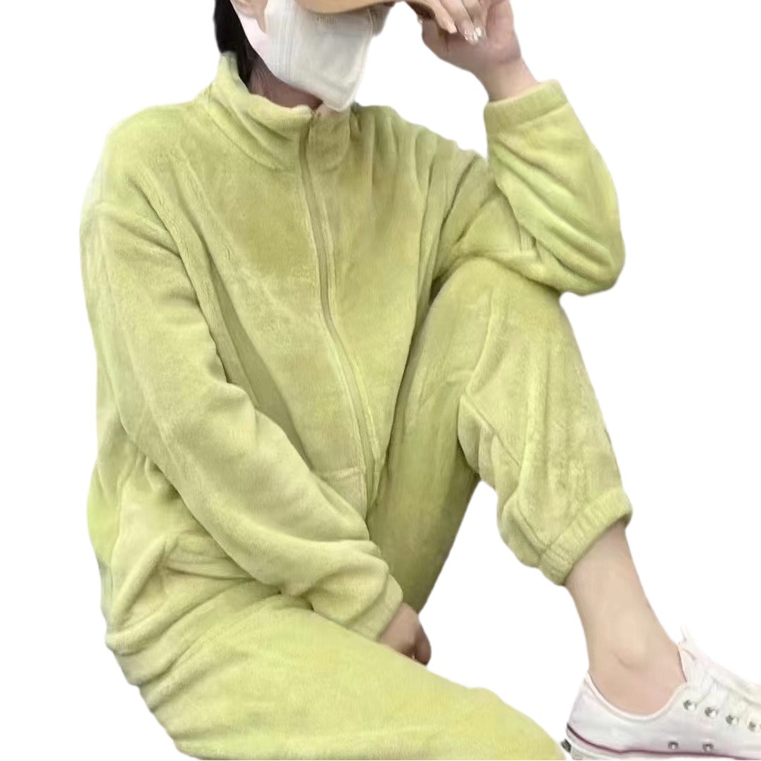 Zipper Home Wear Warm Suit for Women 2024 Autumn and Winter New Thickeneded Warm Casual Sports Coral Velvet Pajamas for Women