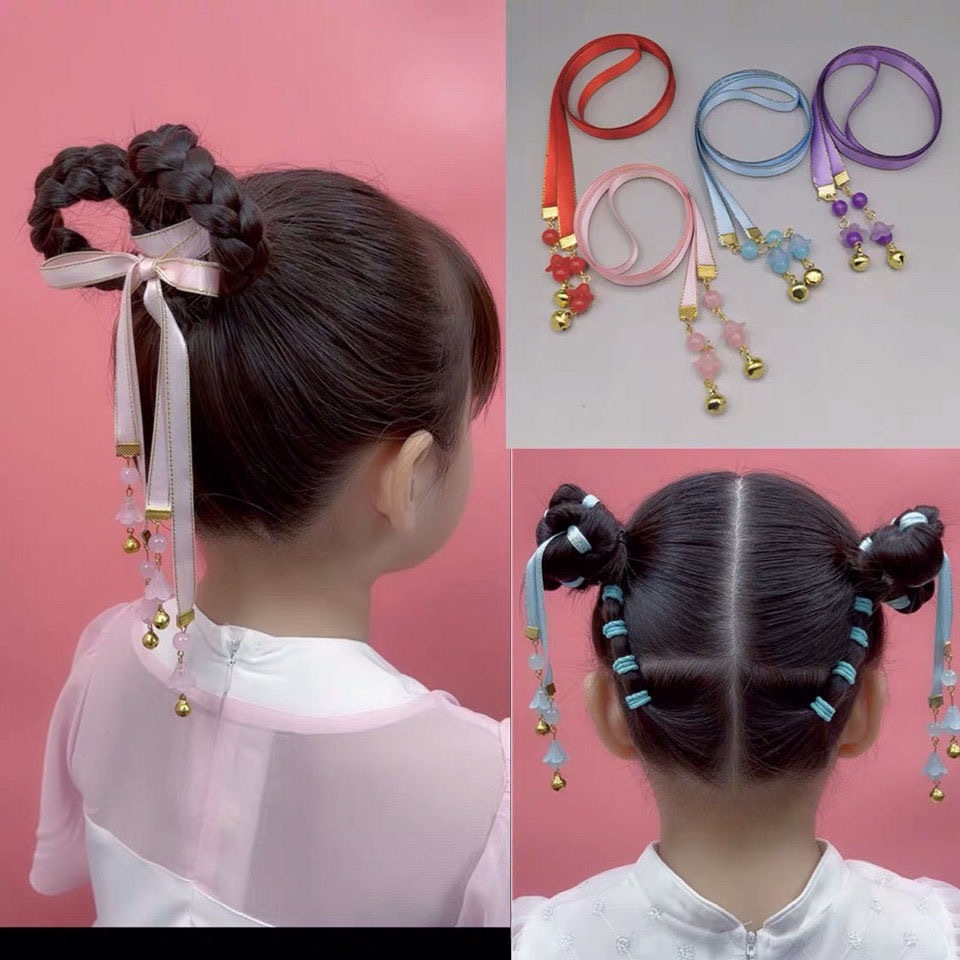 Hanchen girl's national style hanfu Bell hair rope ball head baby braided hair rope hair band female children's ancient style headdress