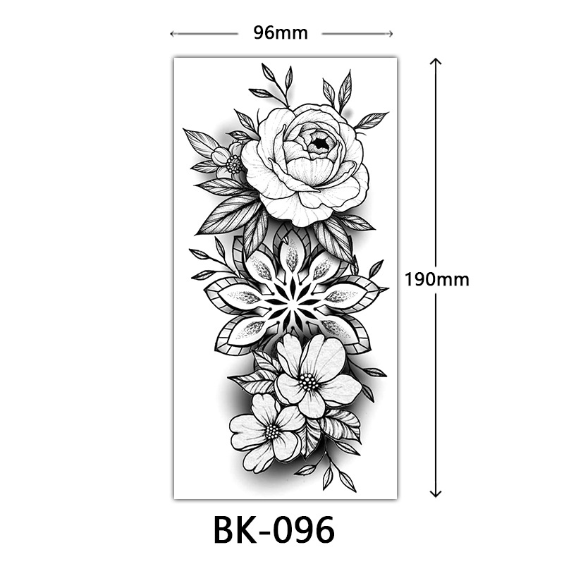 Picture of Cross-Border Supply of Sketch Flower Tattoo Stickers, Sketch Tattoo Stickers, Rose Flower Black and White Flower Tattoo