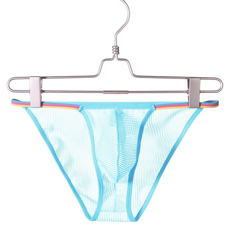 Spot foreign trade perspective striped men's underwear low waist sexy transparent men's sexy breathable briefs B801