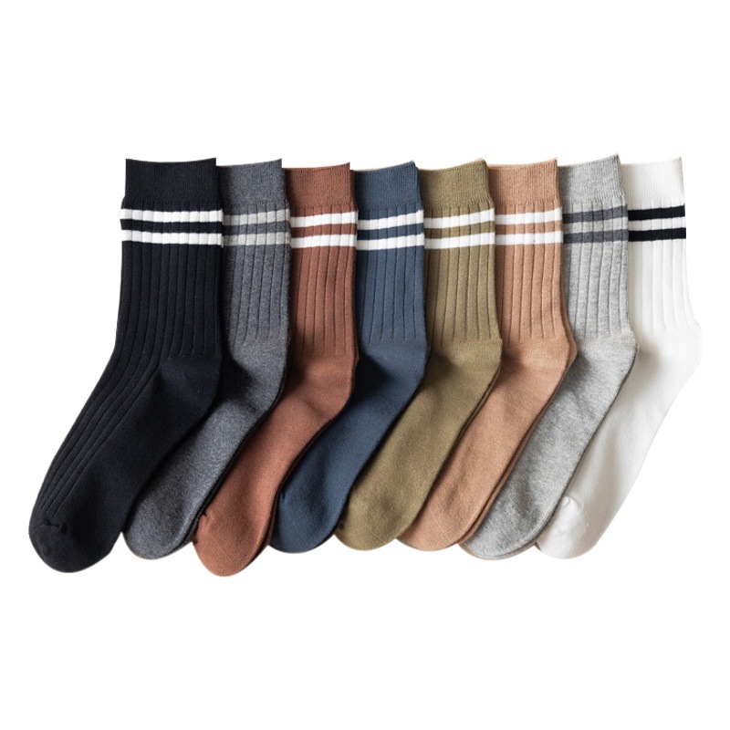 Socks men's mid-calf autumn and winter trendy men's double needle stockings Korean style versatile retro Four Seasons mid-calf cotton socks wholesale