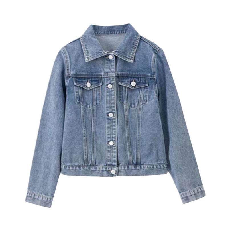 Picture of Korean-style Women's Denim Jacket Long-sleeved Single-breasted Spring and Autumn Light Blue Denim Spandex Regular Private Dress Celebrity