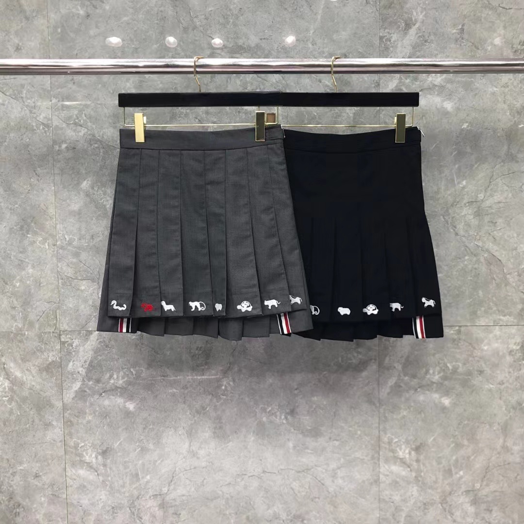TB Summer New Animal Embroidered Front Short Back Long Hem Women's Pleated Skirt Casual All-match Commuter Skirt for Children