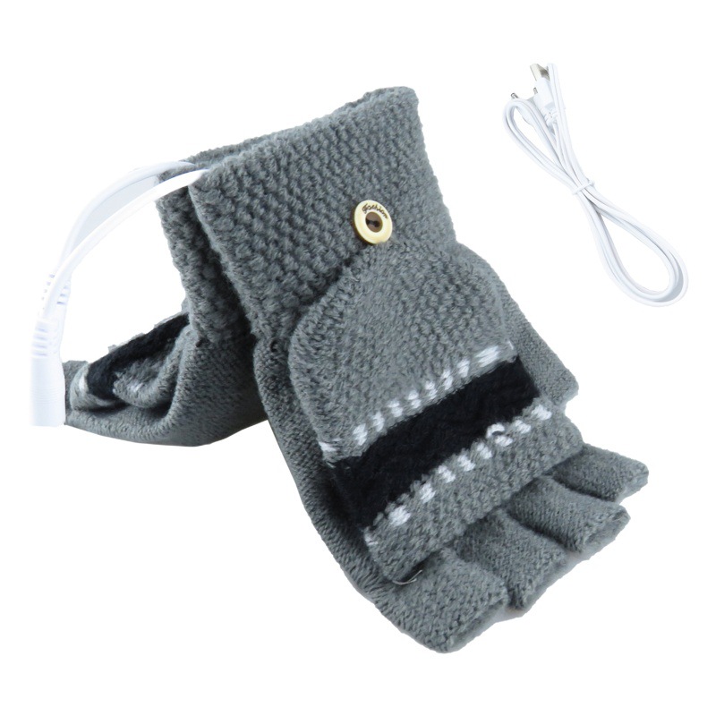 Cross-border new USB charging heating gloves half finger flip knitted plus size student gloves electric heating writing gloves