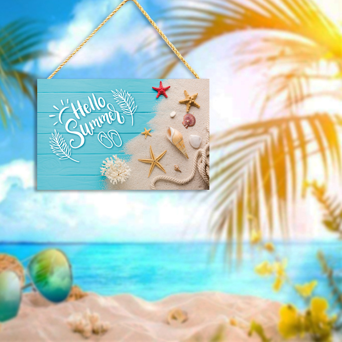 Hawaii Creative Wooden Listing Summer Beach Theme Welcome Door Decoration Pendant Starfish House Plate Cross Border