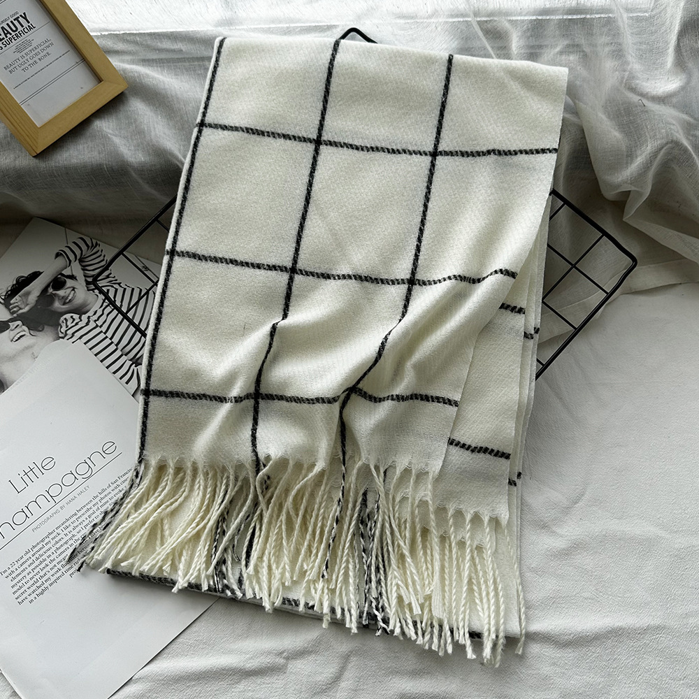 Picture of New Black and White Plaid Scarf Women's Korean Style Winter Warm All-match Imitation Cashmere Scarf Shawl High-end Couple Scarf