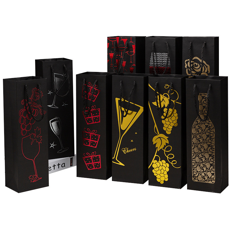 Picture of Red Wine Portable Paper Bag in Stock Hot Stamping Practical Red Wine Gift Packaging Bag Wine Portable Paper Bag Wholesale