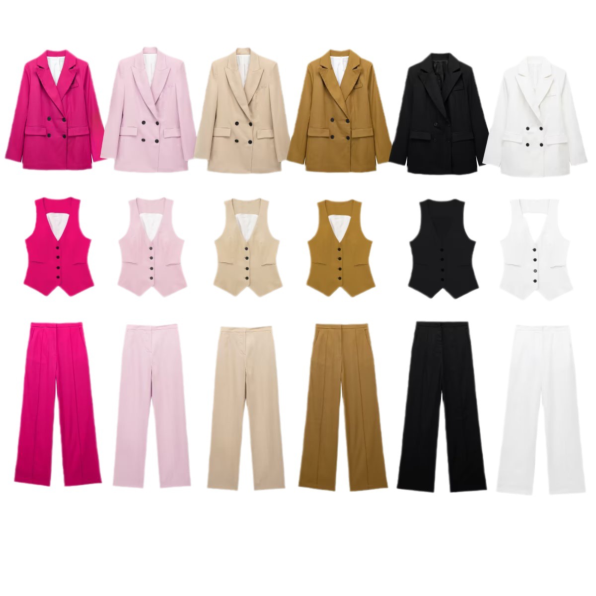 2023 Autum New Products European and American Cross-Border Women's Simple Style Casual Double-Breasted Blazer + Vest Pants