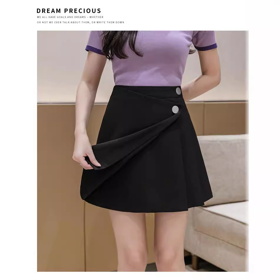 Skirt Short Skirt Women's Design Sense 2023 New High Waist Slimming Black Irregular Pleated Skirt Anti-glare A- line