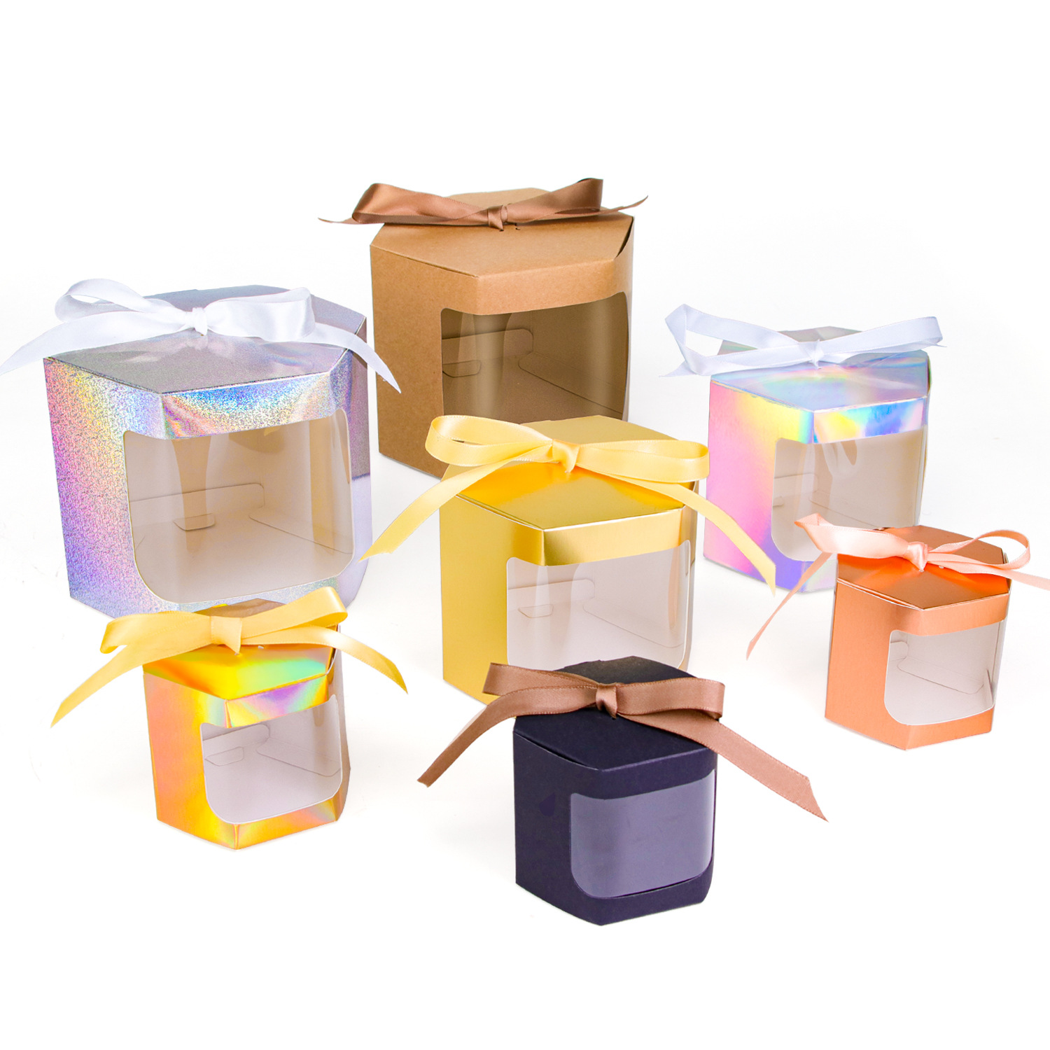 Picture of Foreign Trade Cowhide Color Laser Window Paper Box Cake Box Candy Box Baking Packaging Wedding Candy Box Gift Box
