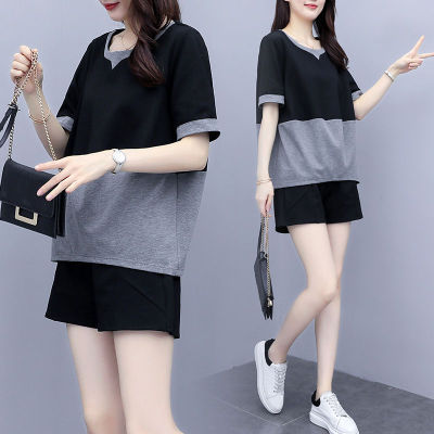 Fashion Short-sleeved Large Size Suit Women's Summer 2022 New Loose Slim Shorts Age-reducing Belly Covering Casual Two-piece Suit