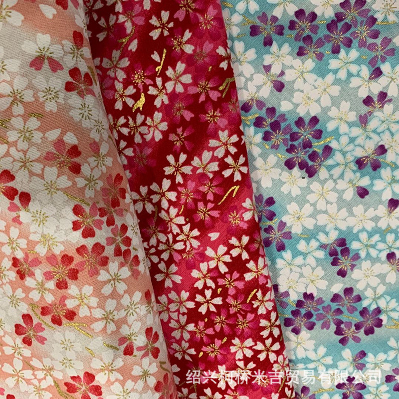 In stock small floral pink Blue Red 3 color bronzing printing DIY fabric in stock supply