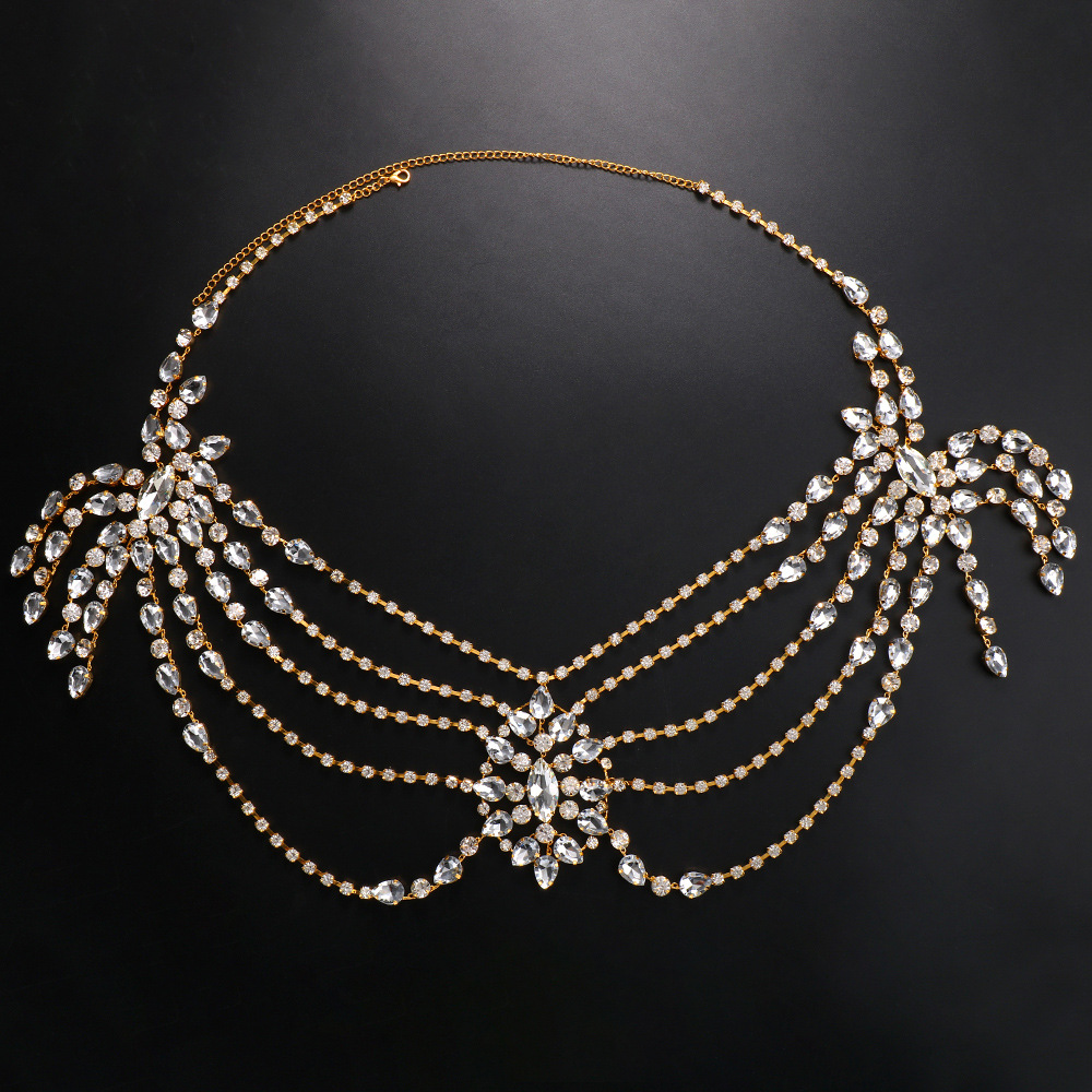 Picture of European and American hot selling rhinestone shoulder chain female exaggerated tassel multi-layer rhinestone tassel body chain jewelry body chain
