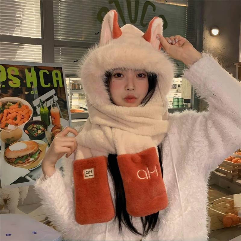 Picture of Winter New Fire Fox Plush Hat Scarf Women's Gloves One Three-piece Set Student Cold-proof Warm Thickened