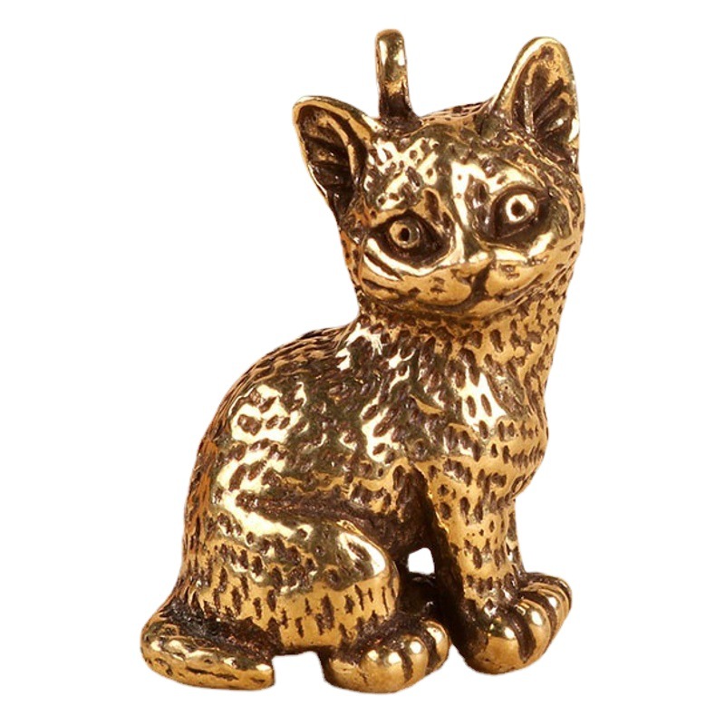 Creative retro pure brass keychain cute kitten car key chain pendant small pendant bag Jewelry pendant