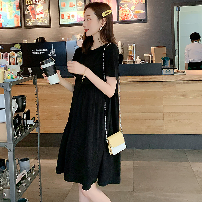 Picture of Pregnant Women's Summer Dress Korean Irregular Solid Color Short Sleeve Pregnant Women's Dress Loose Casual Slimming Pregnant Women's Dress for Summer
