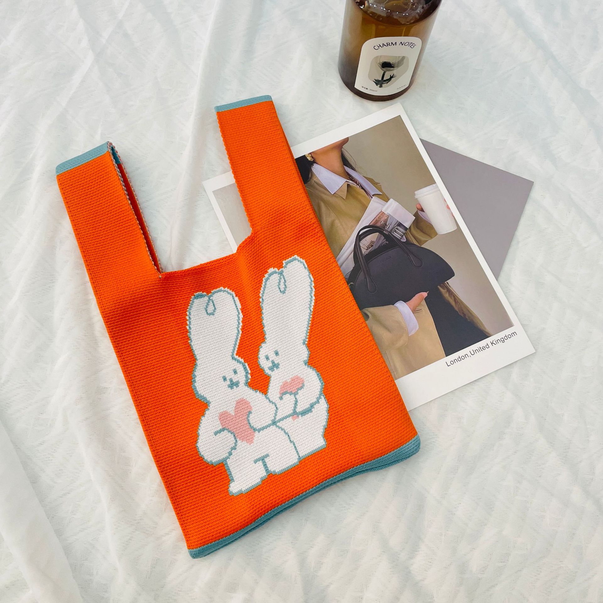 Picture of Rabbit Wedding Candy Bag Knitted Bag Women's K-Style Versatile Street Pink Handbag Wrist Bag Tote Bag Women's Bag Trendy