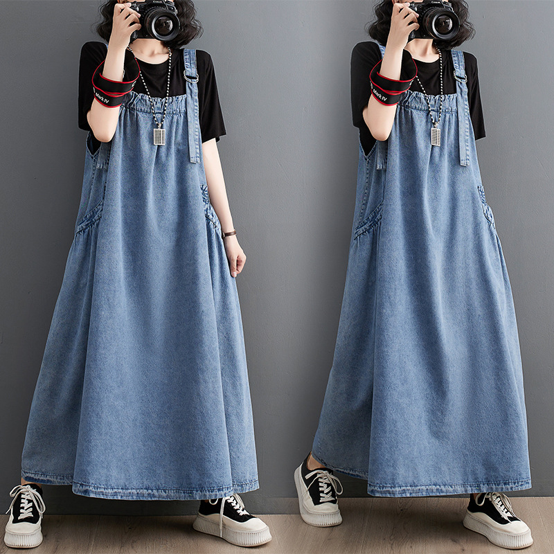 Spring Summer Autumn Retro Loose Slimming Denim Strb Dress Long Large Swing dress Dress