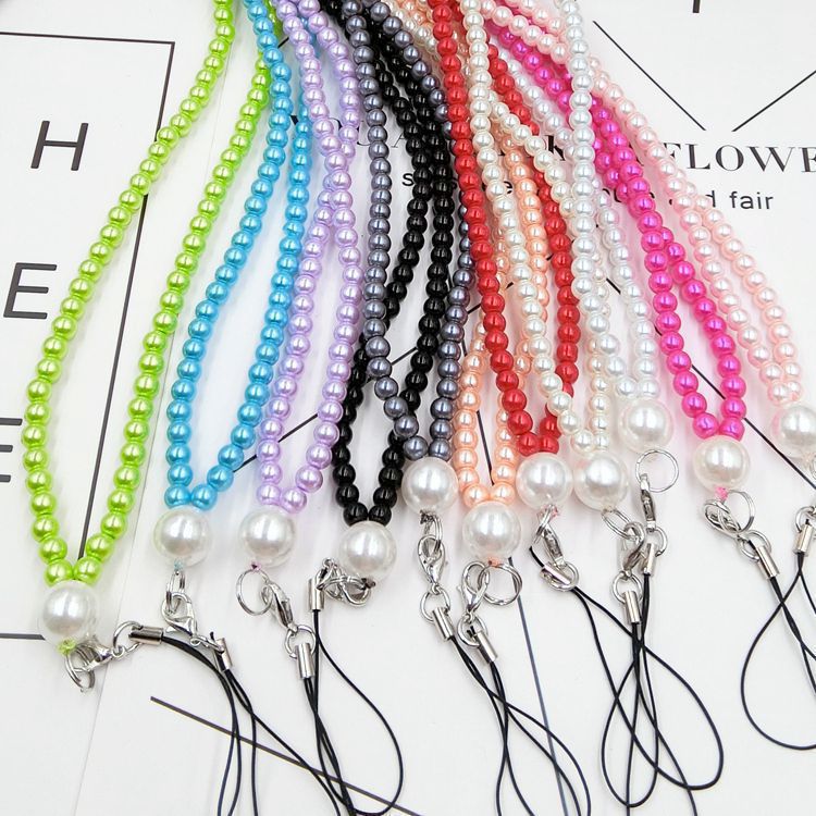 South Korea new mobile phone pearl hanging rope manufacturers general DIY long chain hanging pearl mobile phone hanging neck portable hanging chain