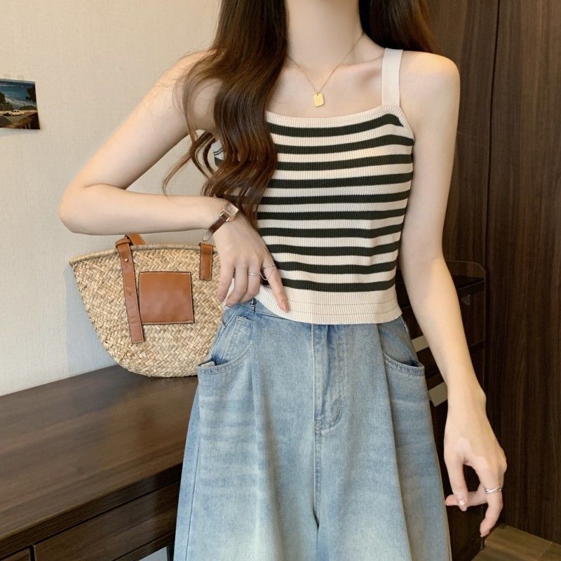 Picture of French Striped Knitted Camisole Women's Summer Outer Wear 2025 New Slim-fit Sleeveless Inner Base Spice Girl Top