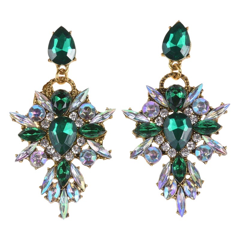 European and American fashion creative rhinestone petal earrings 6 color cross-border accessories water drop earrings