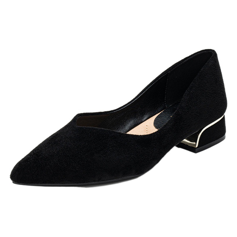 [320-1] Pointed Simple OL Thick Heel Shoes Joker Low Heel Black Work Shoes Fashion plus size Short Heel Single Shoes