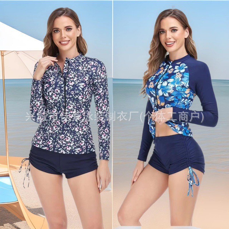 New European and American Long-sleeved Swimsuit Women's Conservative Amazon Explosions Tankini Cross-border Sunscreen Bikini Swimsuit