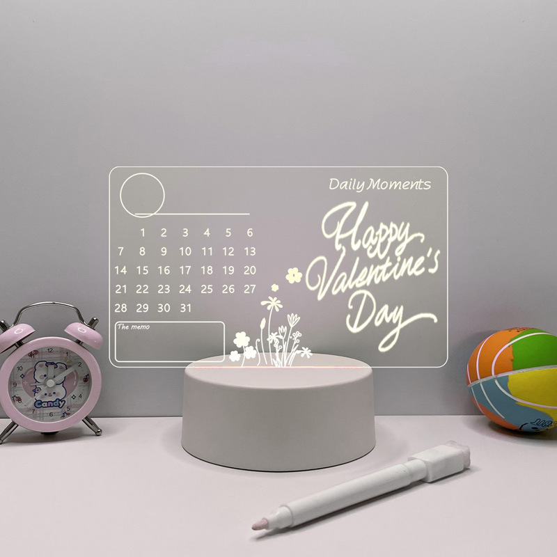Acrylic Transparent Luminous Calendar Noteboard Erasable ins Message Board Home Memo Tips Desktop Small Table Lamp