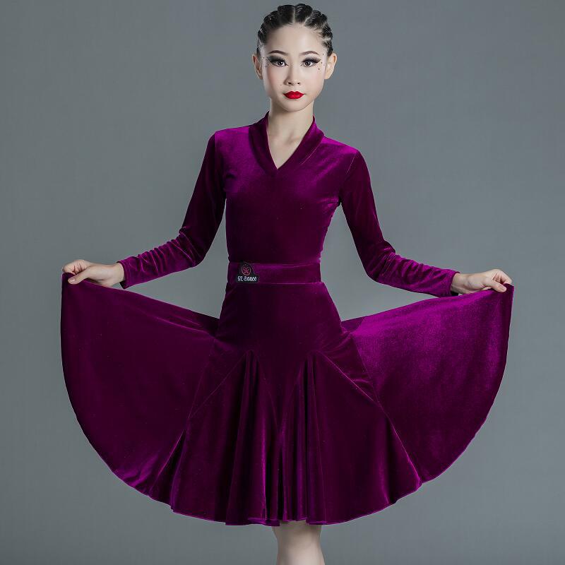 Picture of 2022 New Children's Latin Dance Dress Girls' Dance Practice Costume Girls' Online Popular Autumn and Winter Latin Competition Grade Examination