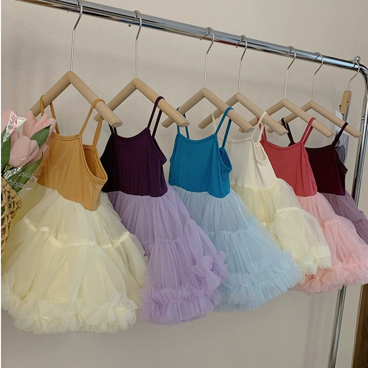 Girls' sling dress 2024 Summer mesh one-year-old dress female Western princess baby tutu skirt
