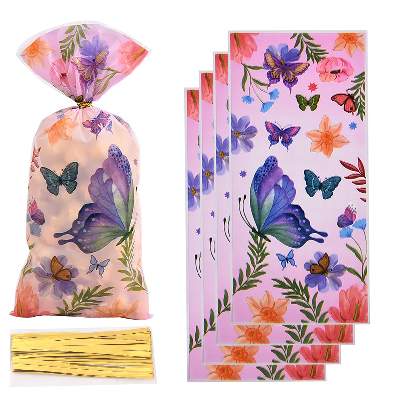 Amazon new color pink purple gold butterfly opp flat mouth butterfly candy bag biscuit gift bag cellophane bag
