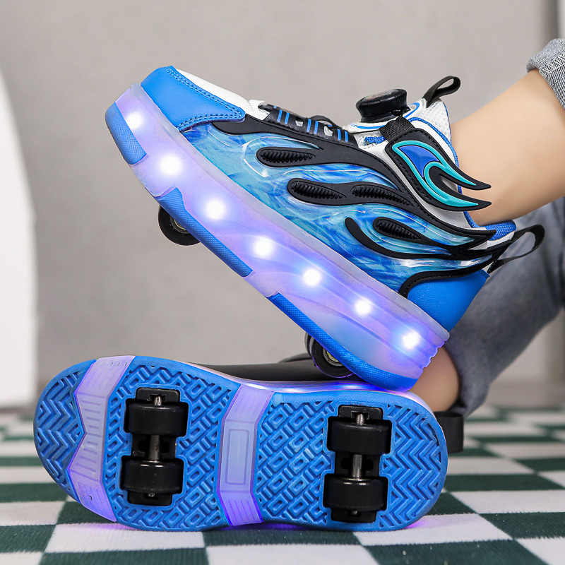 Direct Supply Four-Wheel Children's Roller Shoes Boys' Shoes Factory Dual-Wheel Roller Shoes Student Light-Up Skates