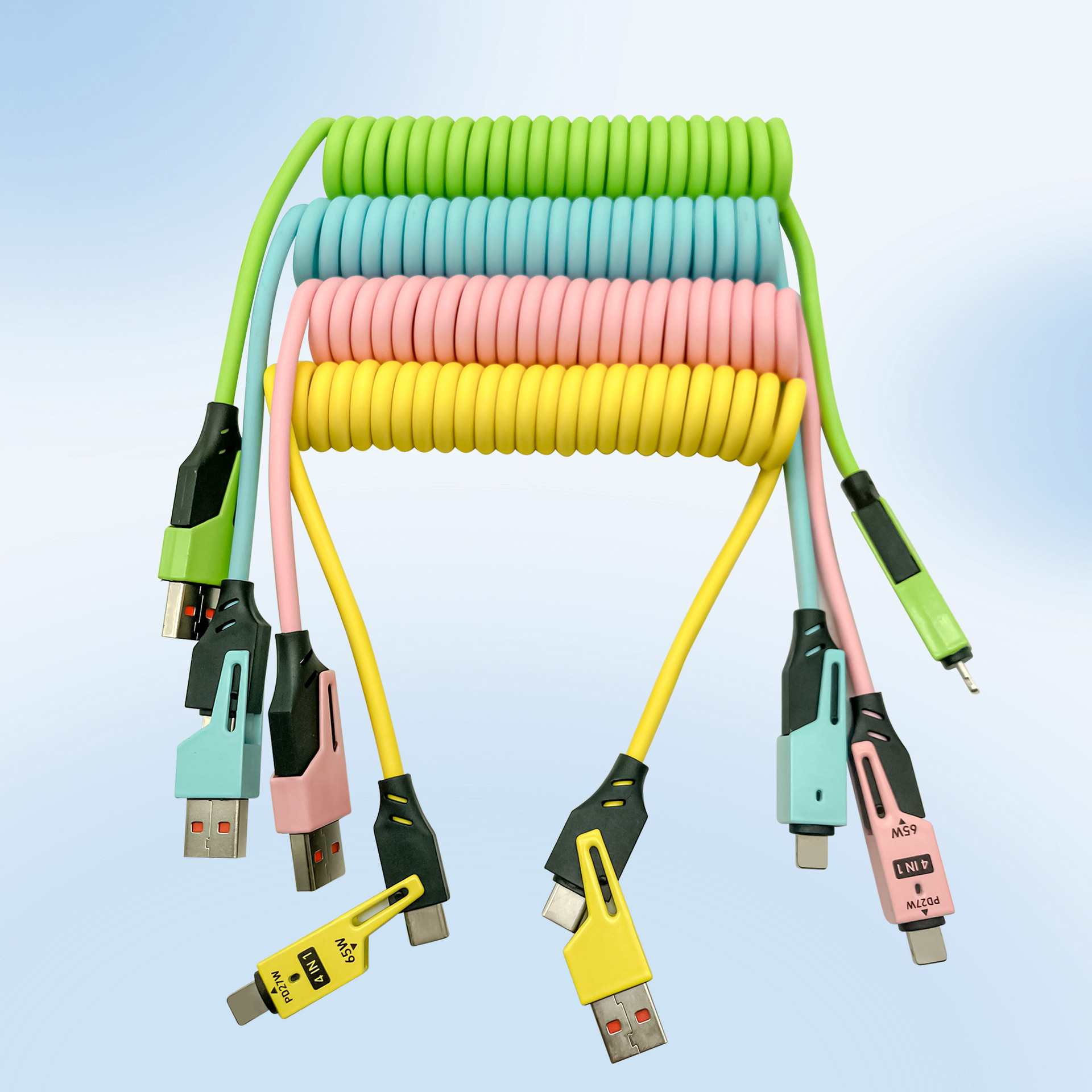Picture of 65W Car Spring Data Cable Two-To-Two Super Fast Charging Retractable Cable Suitable for Apple and Huawei Mobile Phone Charging Cable
