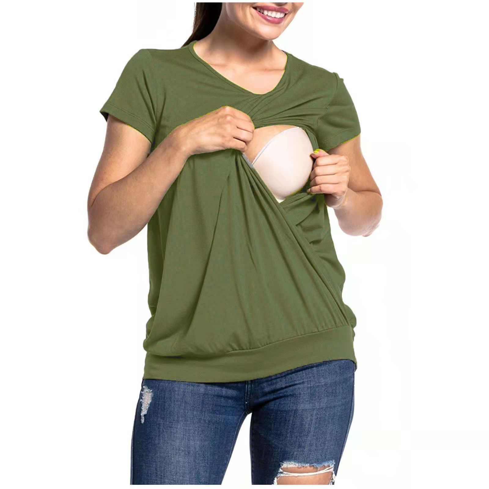 Picture of 2021 Amazon Break Edition Short T-shirt Top eBay European and American New Round Neck Short Sleeve Maternity Fashion Breastfeeding T-shirt