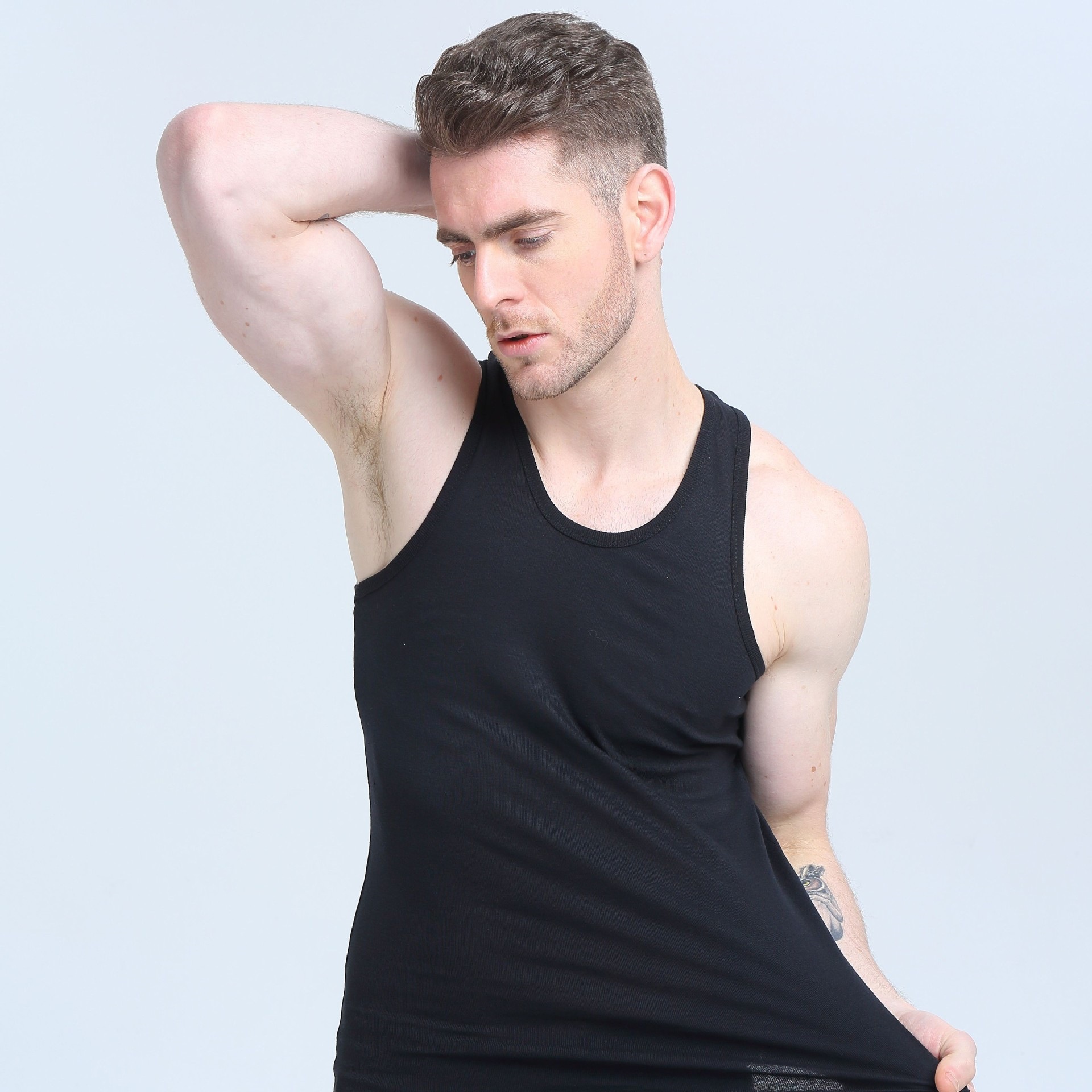 Picture of 100% Pure Cotton Summer Men's Vest Youth Tight-Fit Elastic Base Sport Slim-Fit Sling Sweatshirt Solid Color New Style